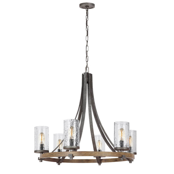 Lustre Angelo 6 lumières bois et gris, verre