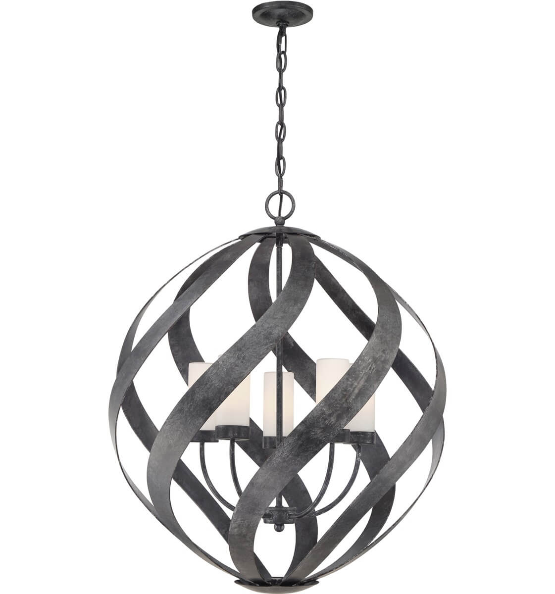 Suspension extérieure Blacksmith 5 lumières noire et opale, verre