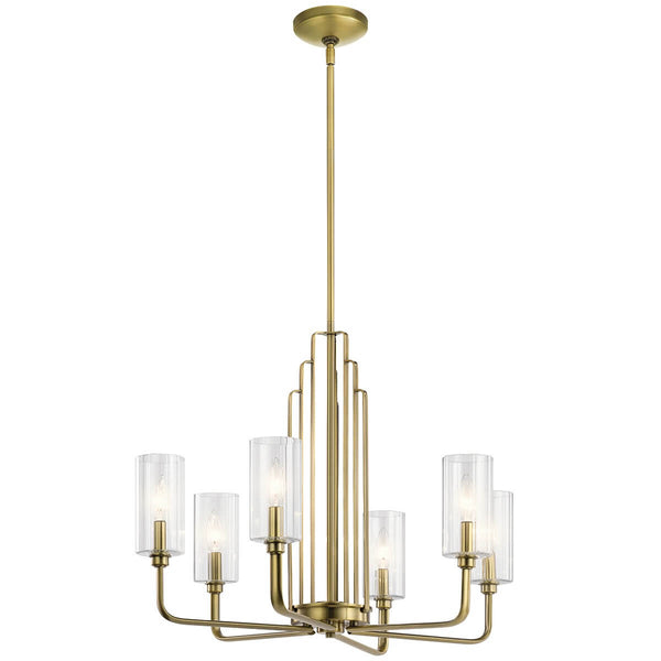Lustre Kimrose 6 lumières bois et laiton, verre