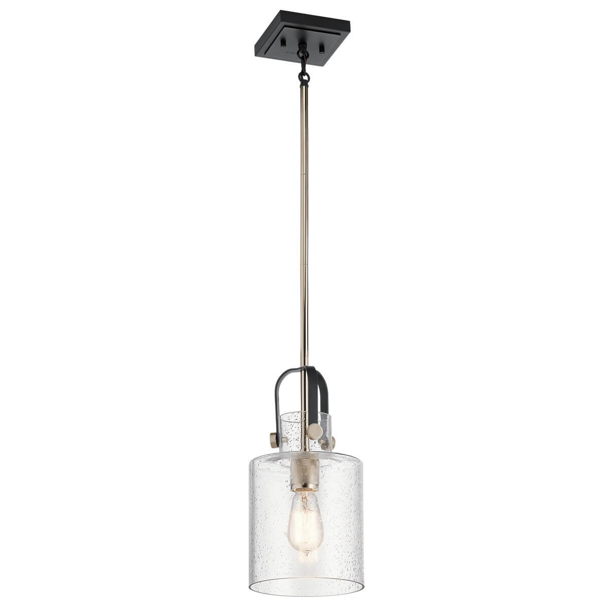 Suspension complète avec verre cylindrique et tige nickel sur fond blanc