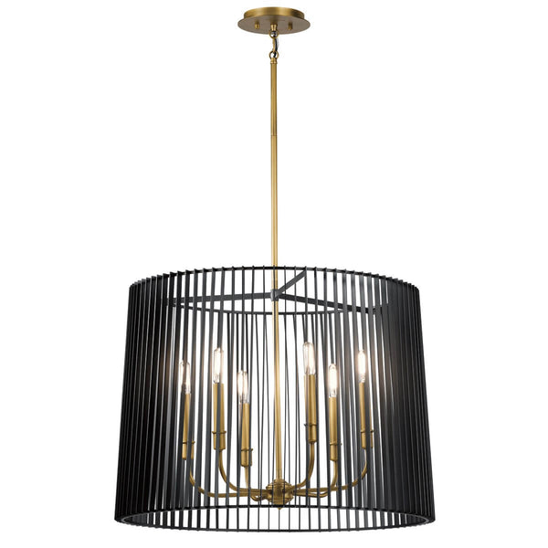 Lustre Linara 6 lumières noir et bois
