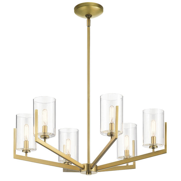 Lustre Nye 6 lumières bois et laiton, verre