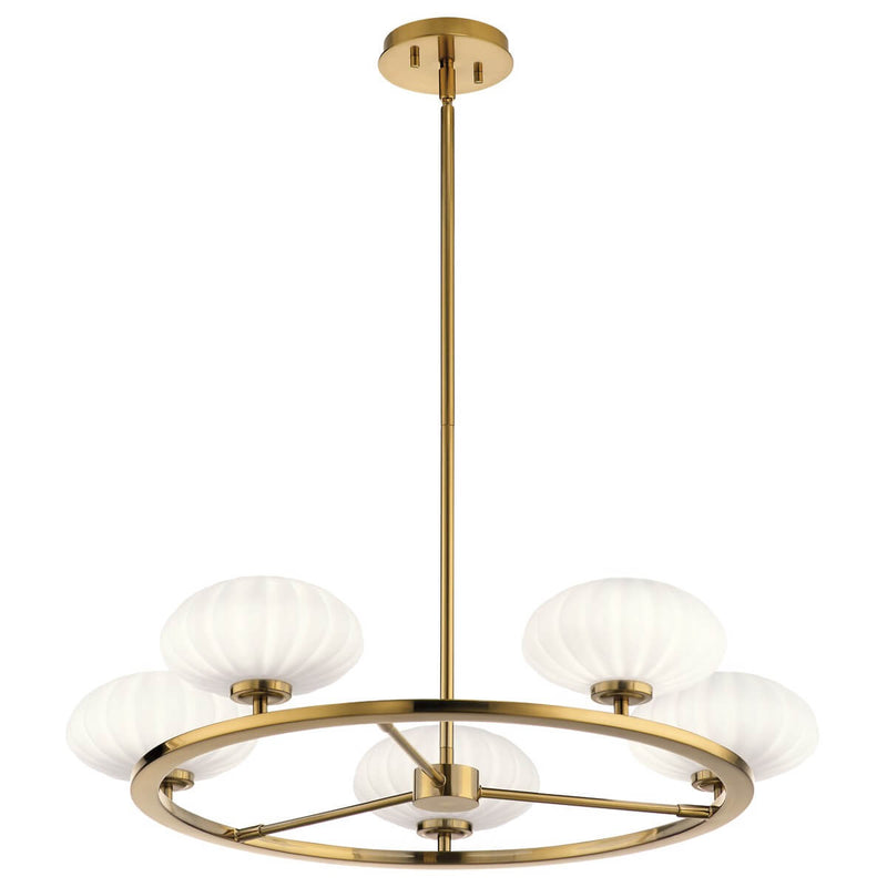 Lustre Pim 5 lumières doré et opale, verre