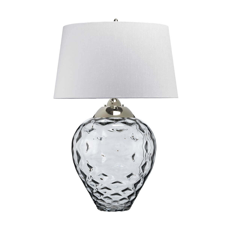 Lampe à poser Samara nickel poli et grise clair, verre, H 78,7 cm