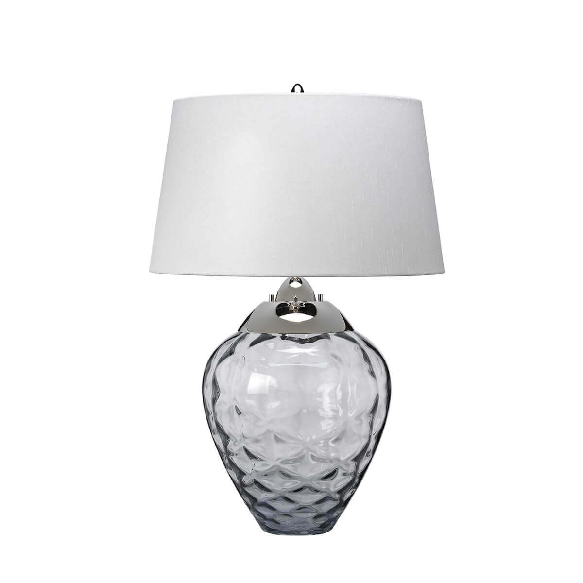 Lampe à poser Samara nickel poli et grise clair, verre, H 71,5 cm