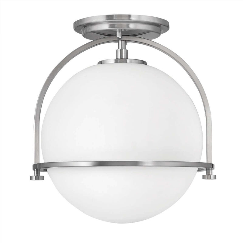 Plafonnier Opal nickel satiné et opale, verre