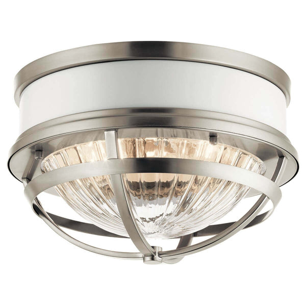 Plafonnier Tollis 2 lumières nickel satiné et blanc, verre
