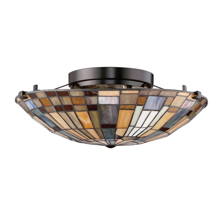 Plafonnier Inglenook 2 lumières bronze, verre, Ø 40,7 cm