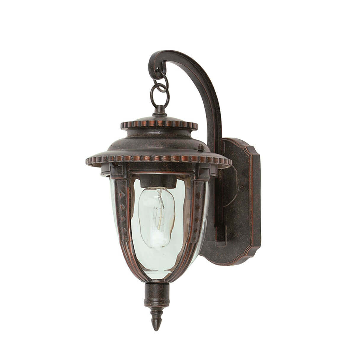 Applique murale extérieure en bronze avec verre transparent, vue de face sur fond blanc