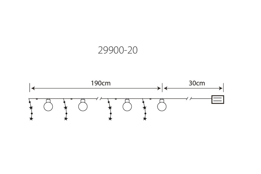 Schéma de dimensions de la guirlande indiquant 190 cm et 30 cm.