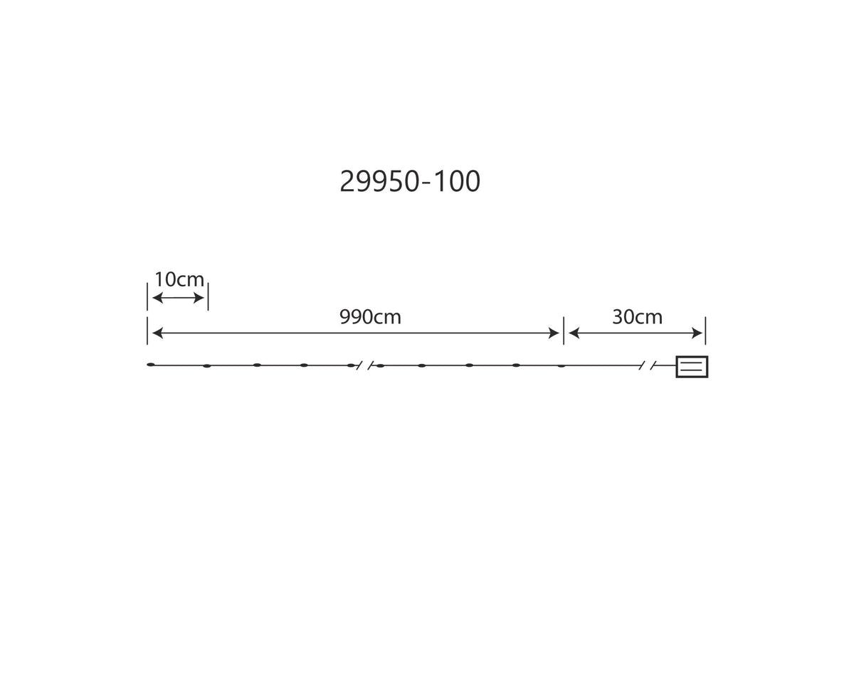 Schéma coté de la guirlande : 10 cm, 990 cm et 30 cm