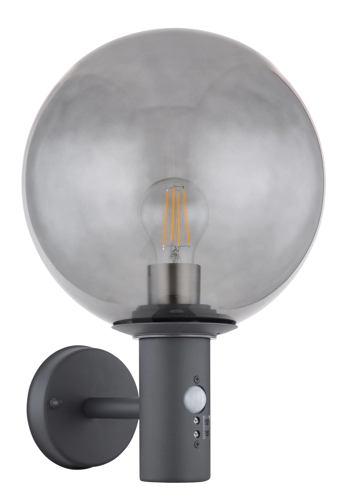 Produit de face sur fond blanc montrant le globe transparent et l'ampoule