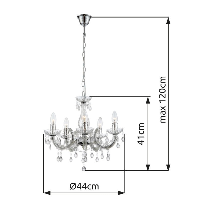 Schéma de dimensions indiquant une hauteur maximale de 120 cm et un diamètre de 44 cm.