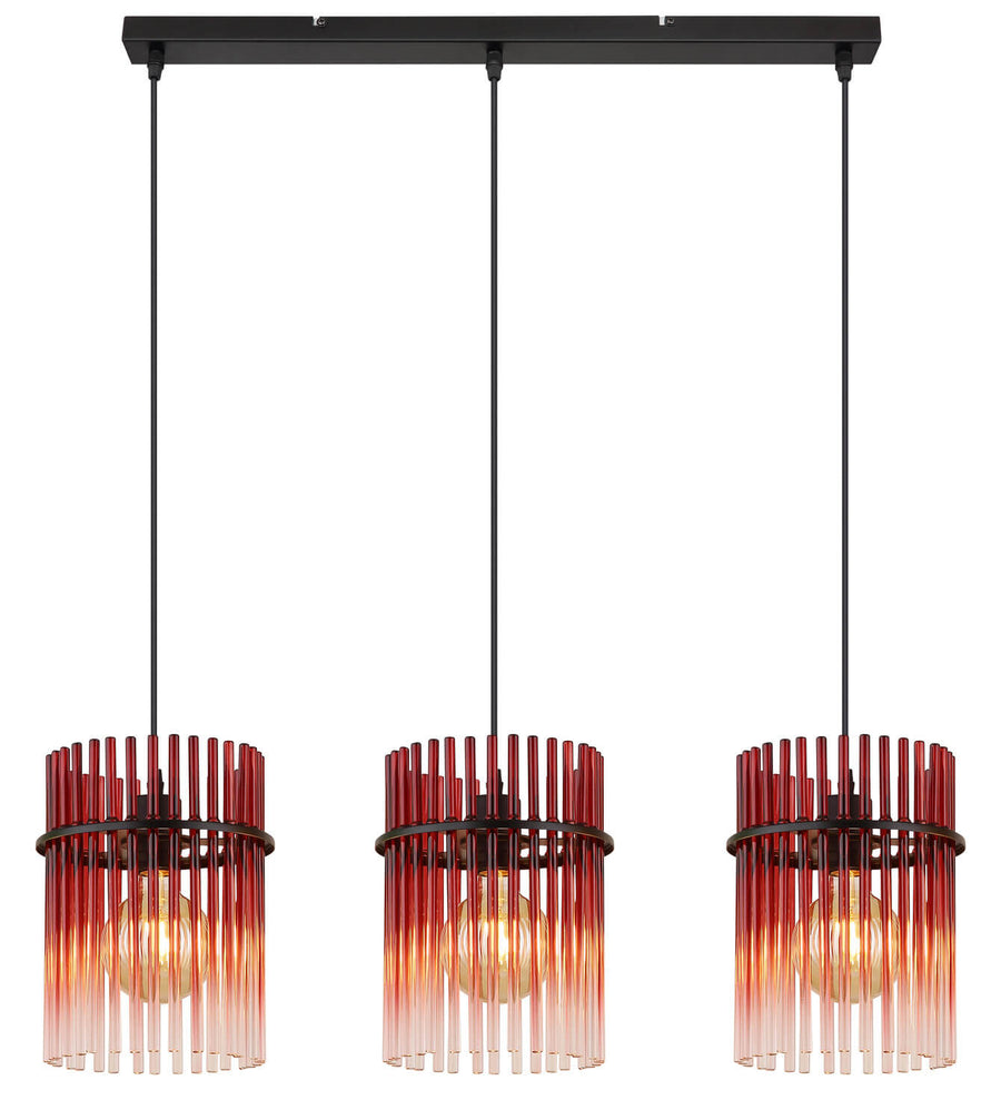 Vue de face du luminaire complet avec barre noire et trois câbles