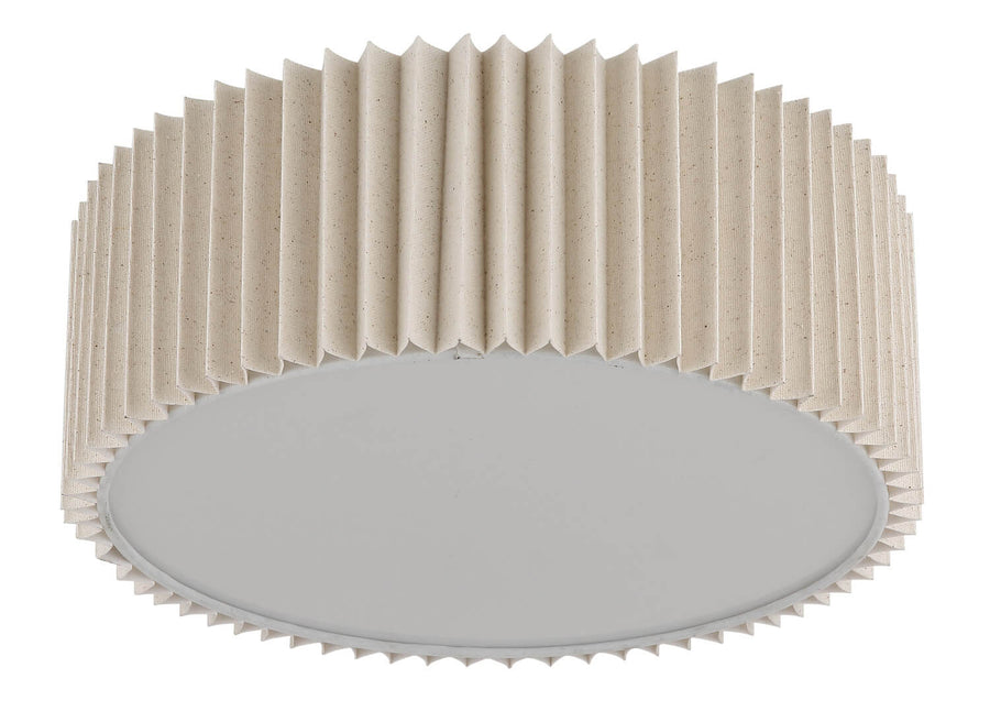 Détail de la finition plissée beige tachetée et du contour festonné