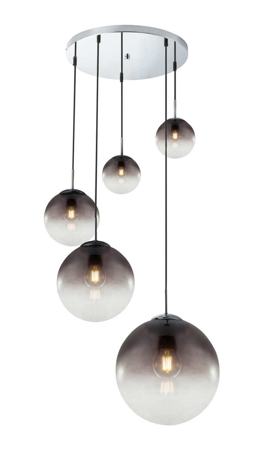 Second plan large de la suspension avec ses globes suspendus à hauteurs variables