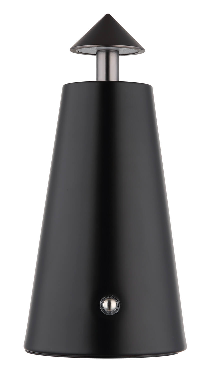 Vue rapprochée du produit éteint, montrant l’abat-jour conique et le bouton tactile.