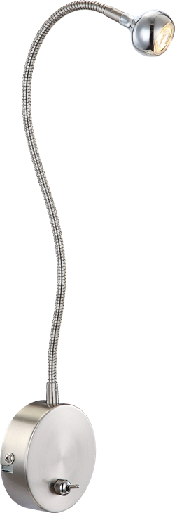 Profil de l'applique murale flexible nickel, base ronde et tête orientable vers le bas.