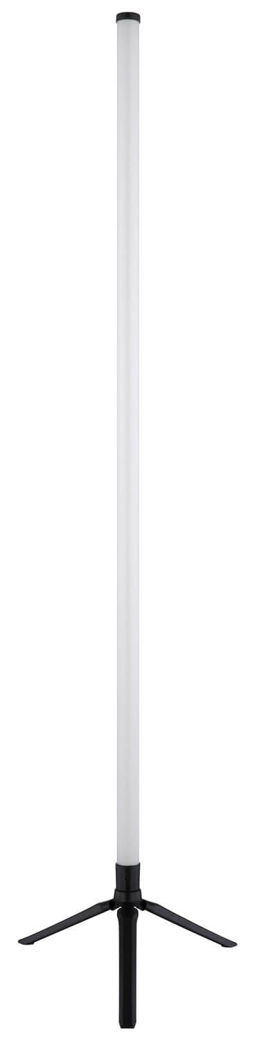 Vue de face du luminaire sur pied, long tube blanc éteint sur fond neutre