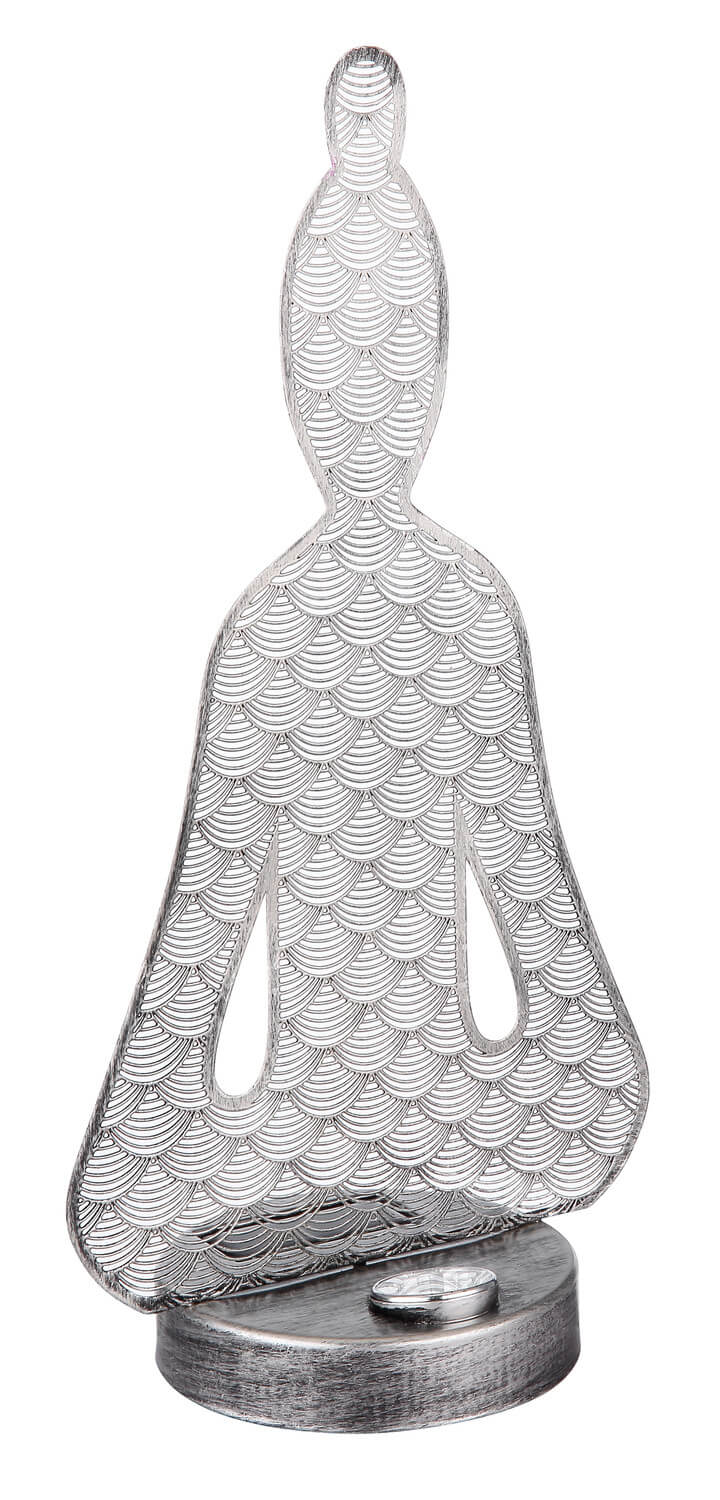 Luminaire argenté présenté de face, mettant en valeur les motifs en écailles.