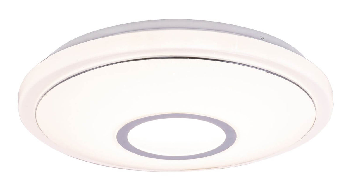 Vue de profil du plafonnier rond blanc très plat