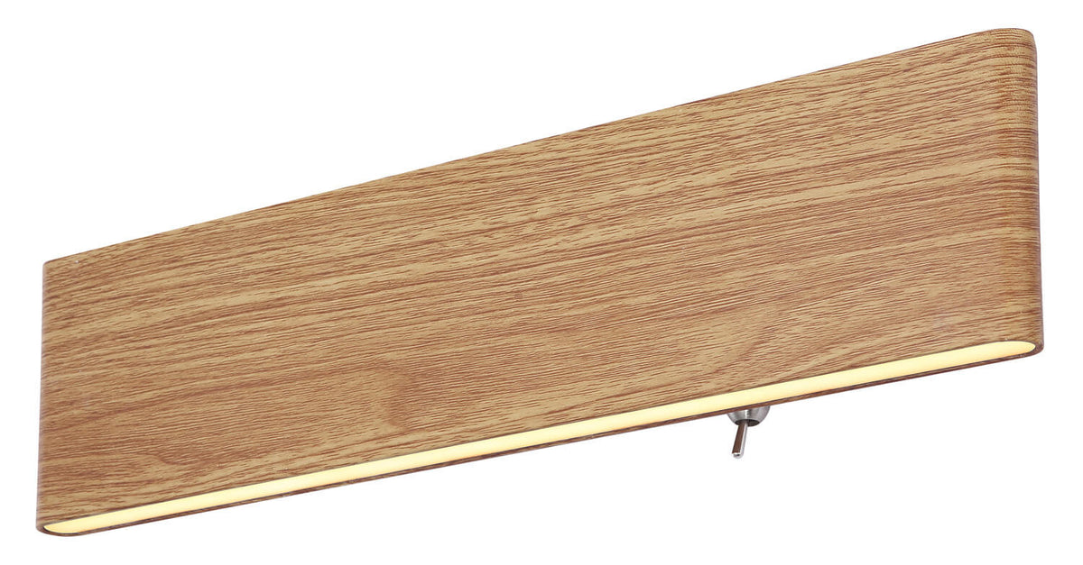 Détail de la finition bois et de la bande lumineuse inférieure.