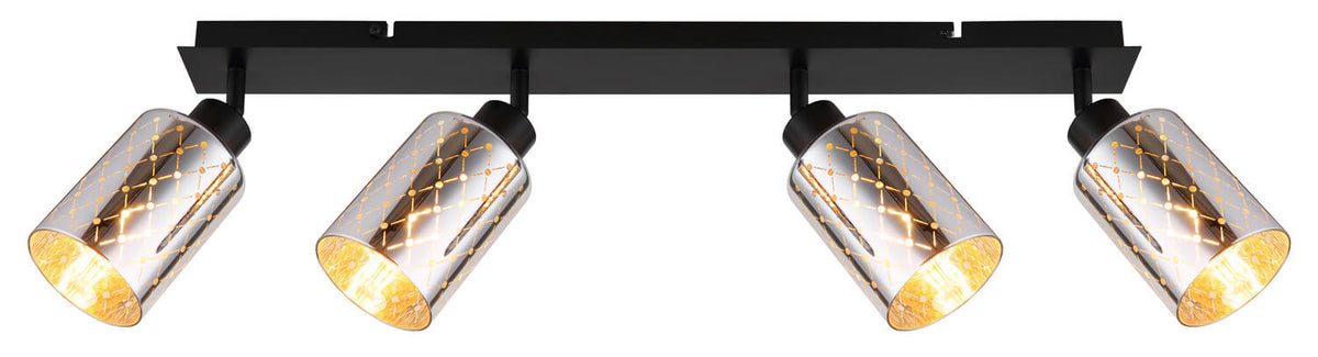 Produit de face, platine noire et quatre projecteurs orientables alignés