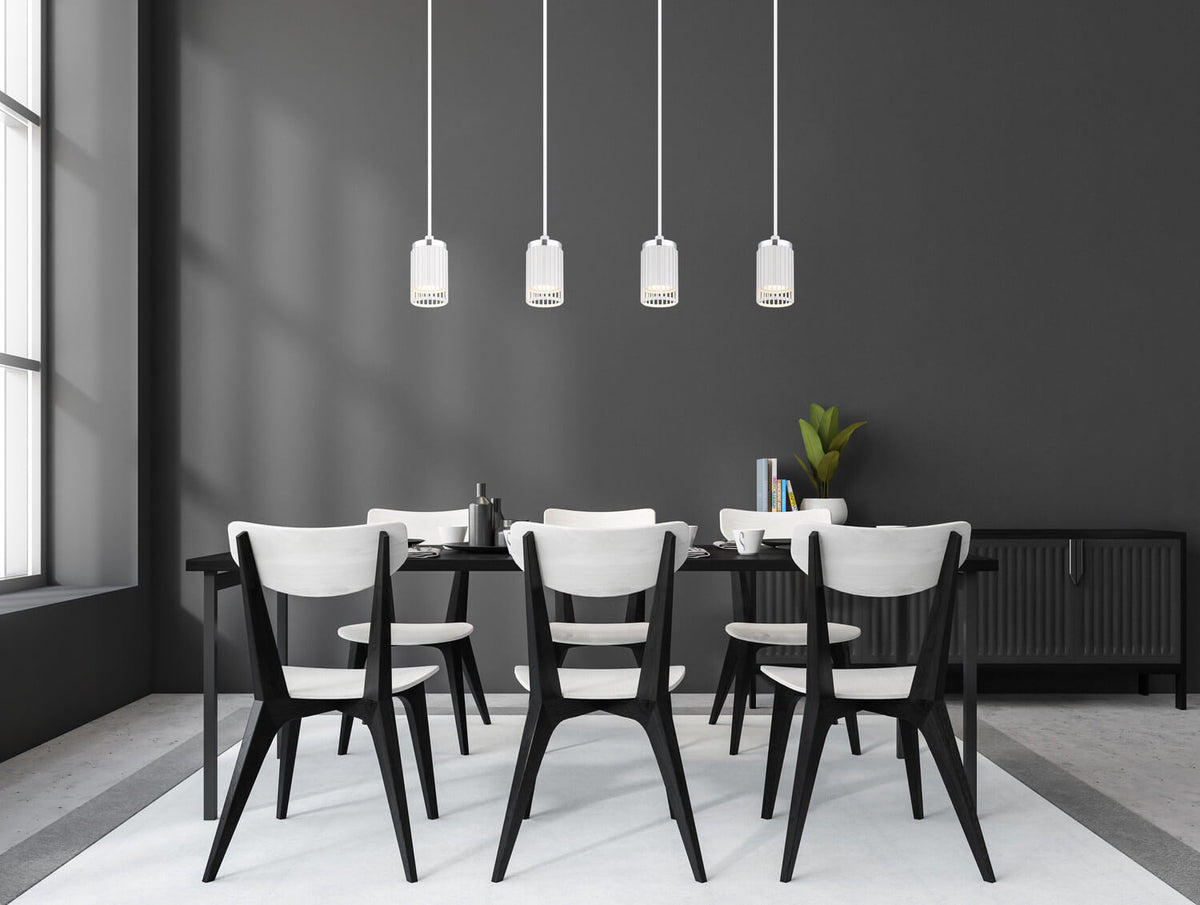 Mise en ambiance au-dessus d'une table de salle à manger contemporaine aux murs gris anthracite