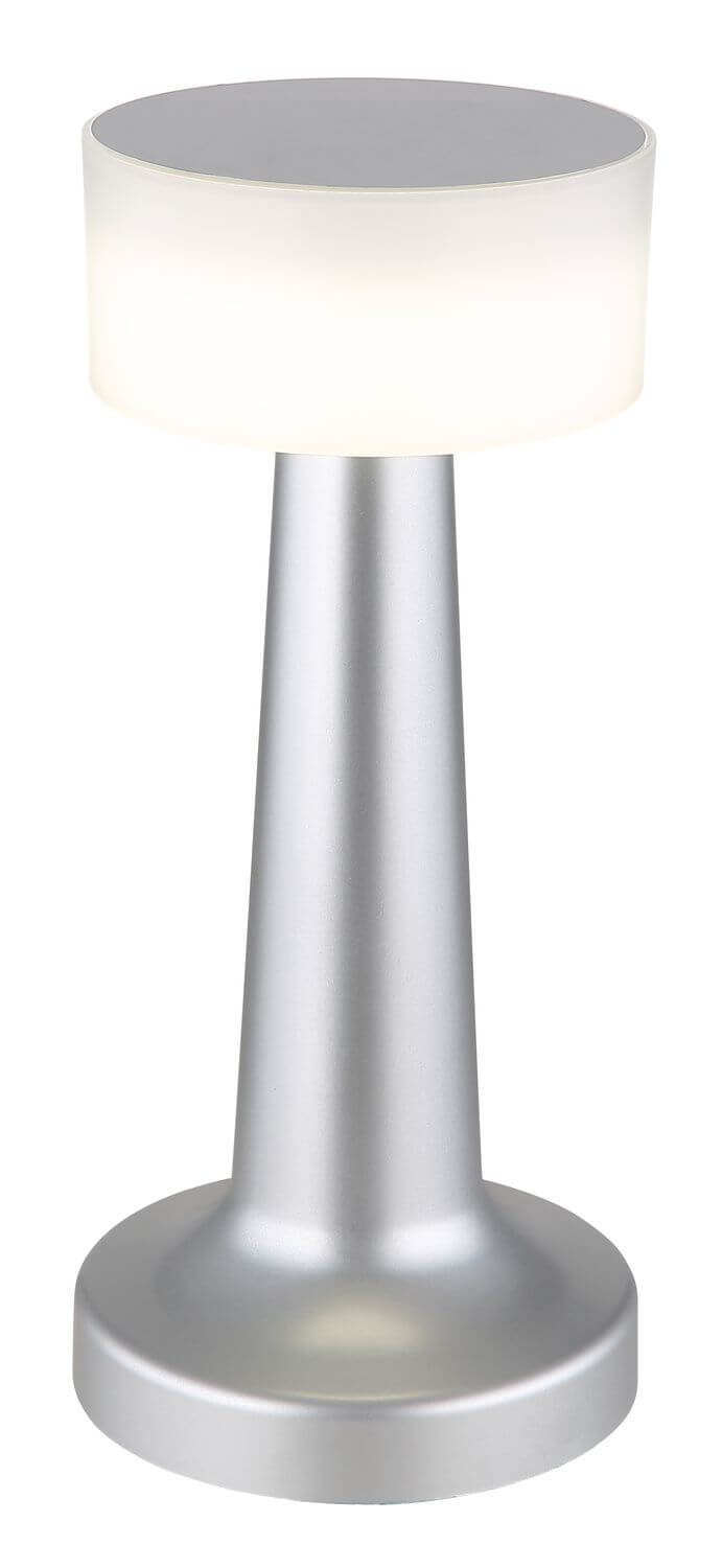 Vue rapprochée du luminaire montrant le pied effilé et le diffuseur en verre dépoli.