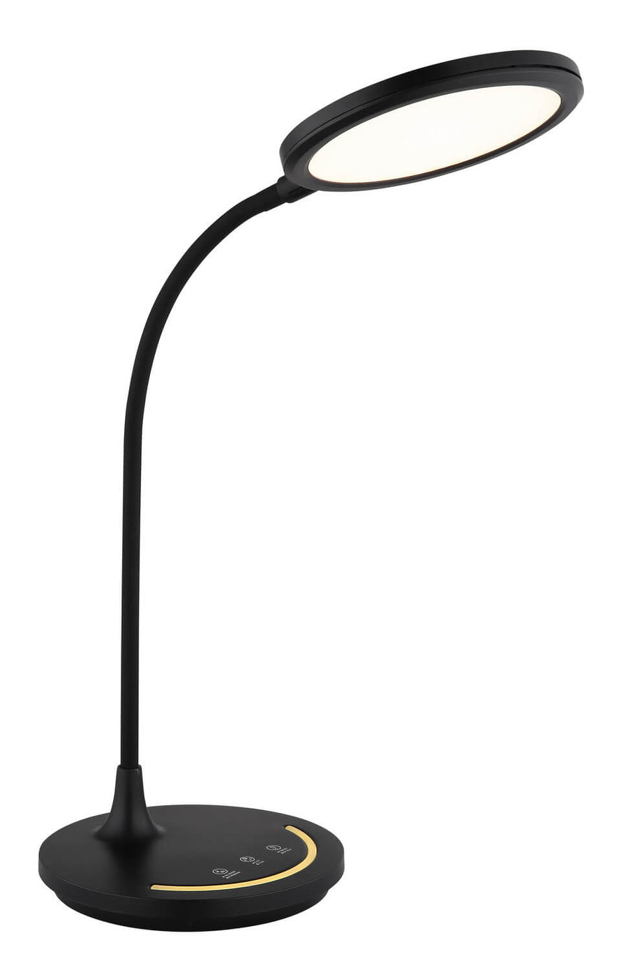 Vue de trois quarts du luminaire noir, montrant la finesse de la tige flexible