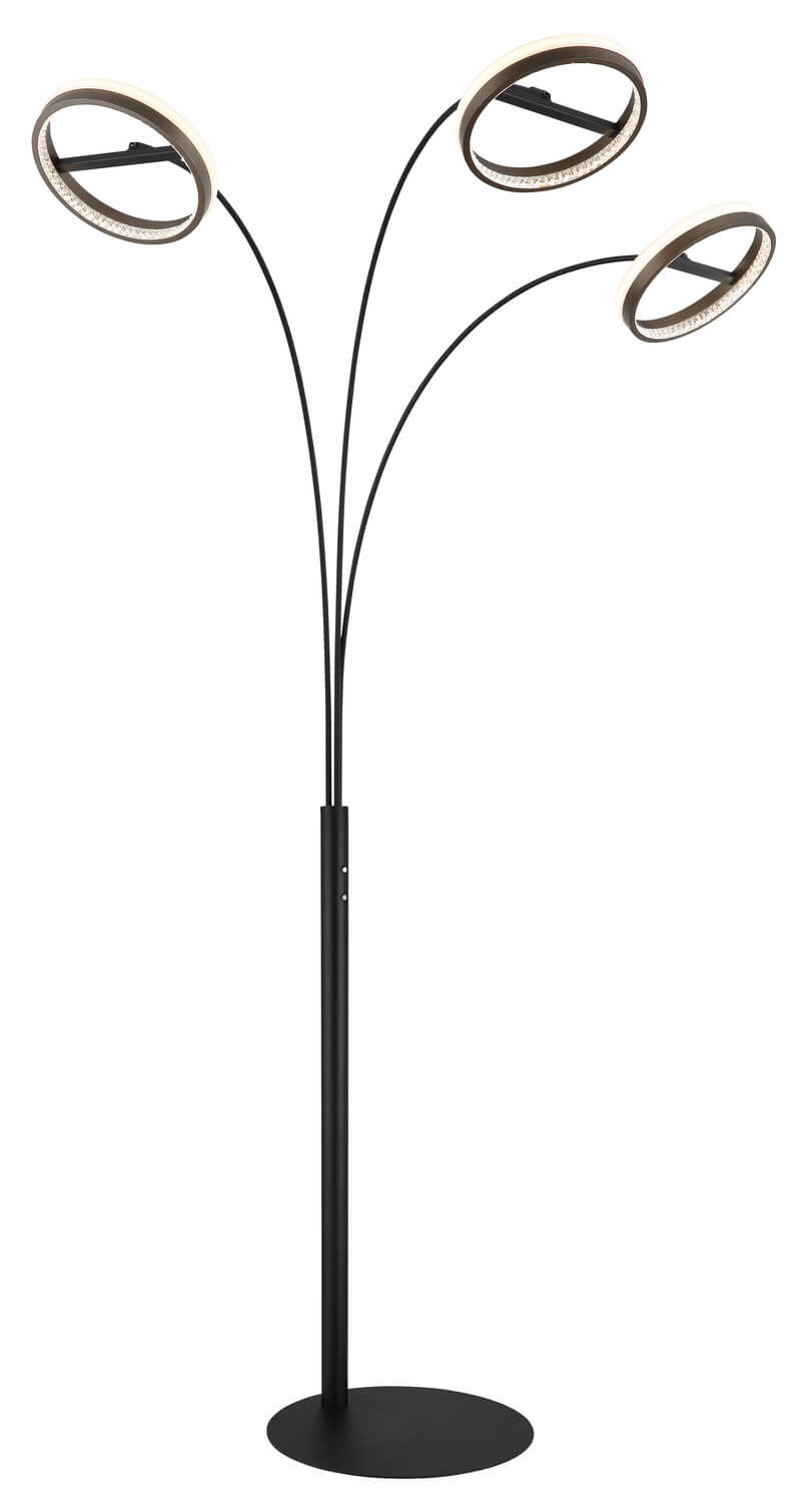 Vue en pied du lampadaire sur fond blanc, montrant la base plate et les trois bras
