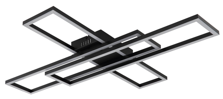 Plafonnier éteint, gros plan sur la structure noire aux rectangles entrecroisés