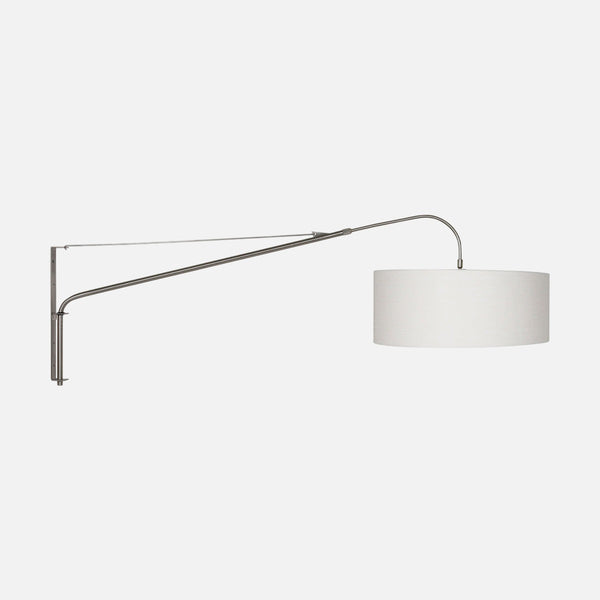 Large arched steel wall lamp, white linen lampshade Ø50 cm for living room | Classy