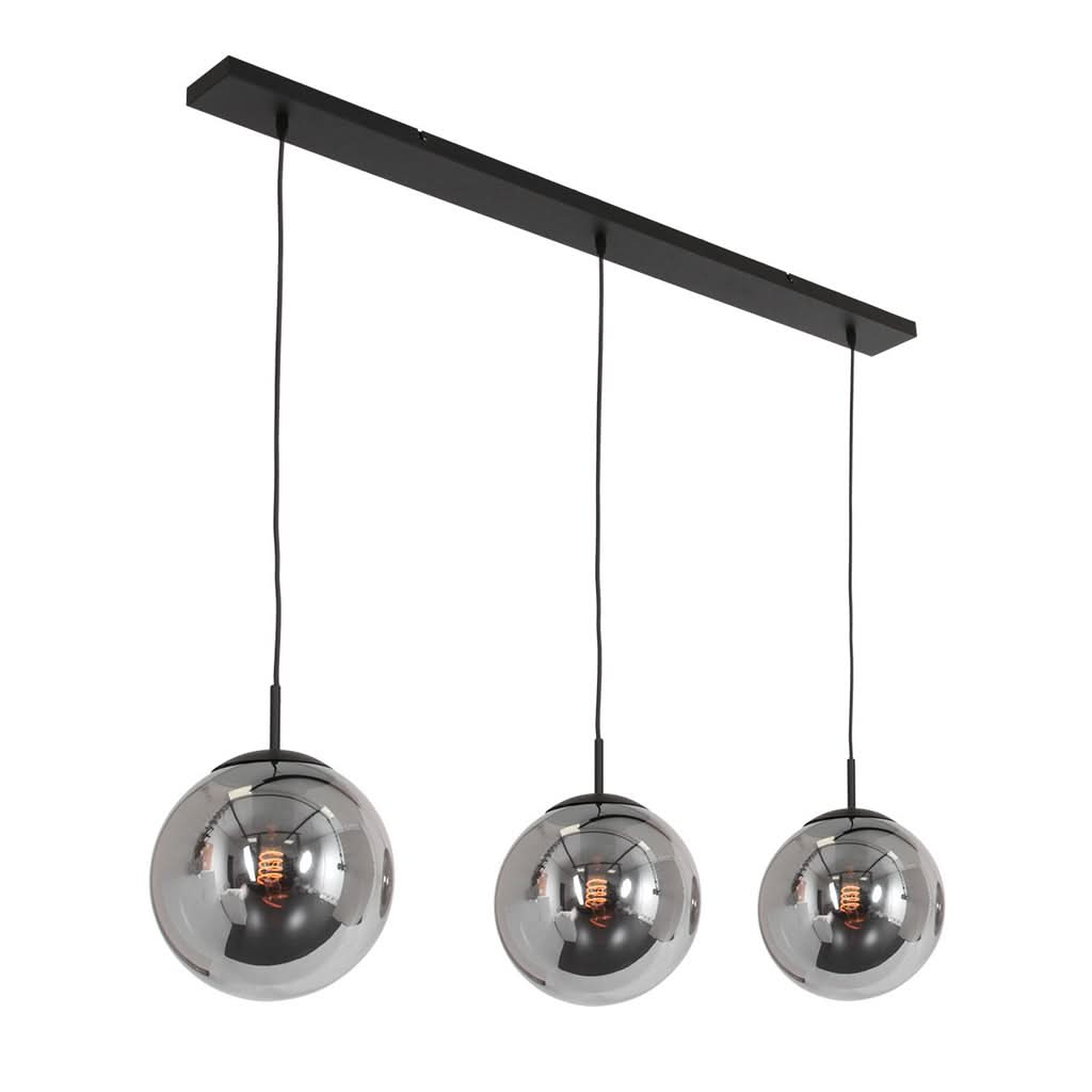 Suspension boule noire 3 globes verre fumé Bollique 3122ZW | Designix