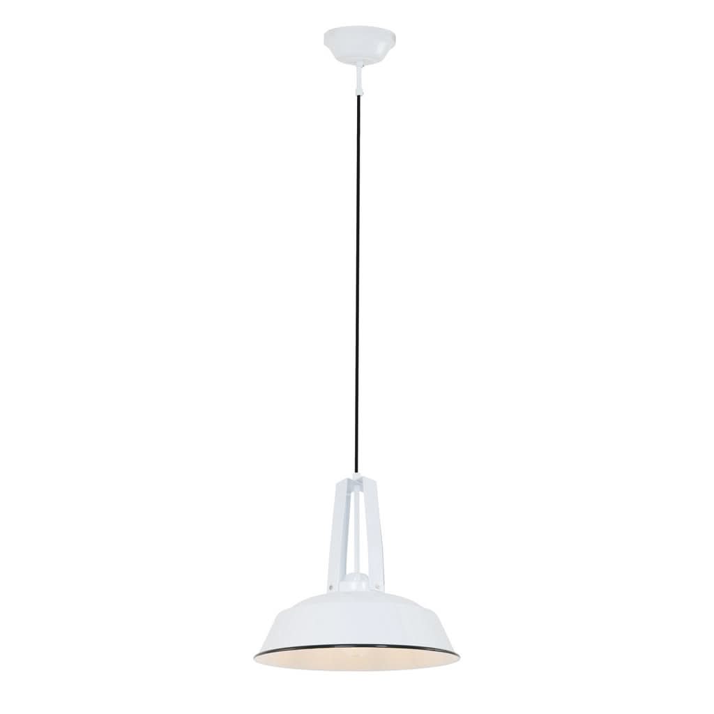 Suspension industrielle blanche vue d'ensemble avec platine de plafond et câble noir