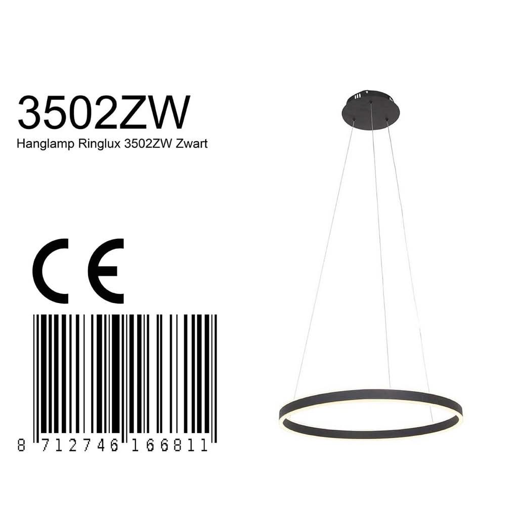 Lustre rond noir LED Ringlux Ø 60 cm, anneau lumineux pour salon et salle à manger