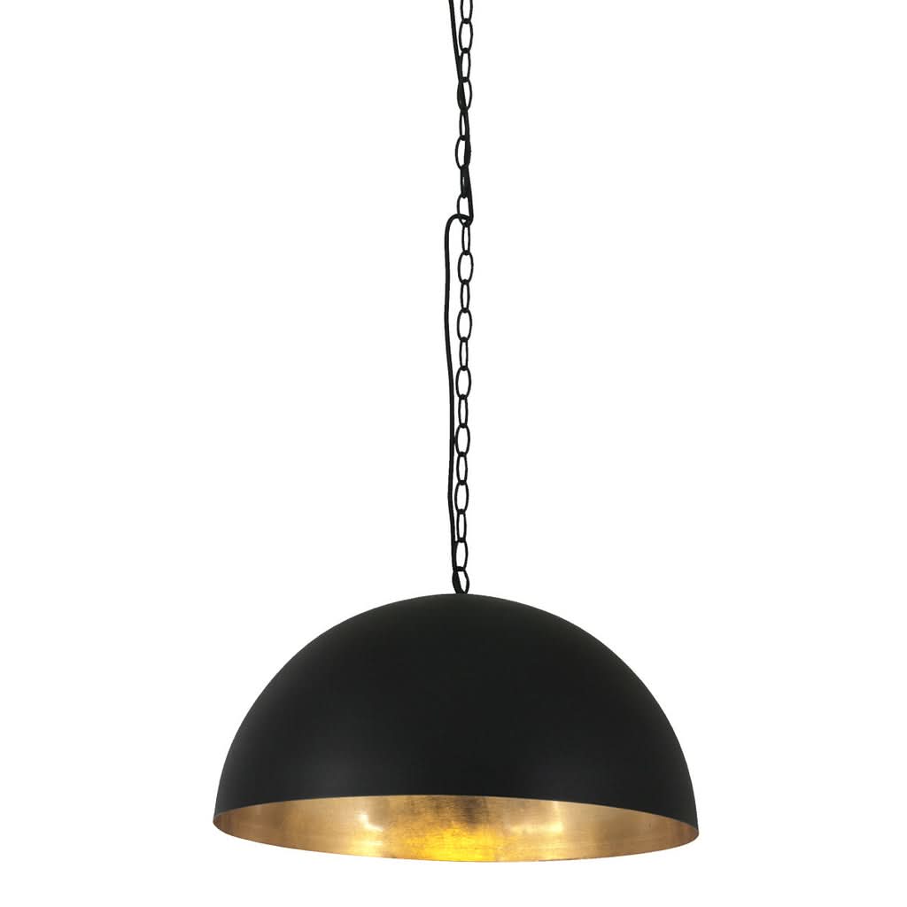 Suspension noire et dorée dôme Ø 50 cm intérieur feuille d'or, chaîne réglable | Solae - Designix
