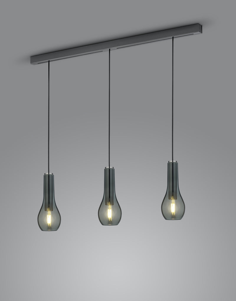 Suspension Gara 3 lumières noire et chromée