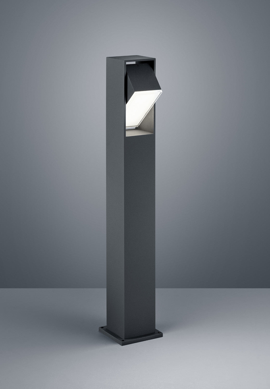 Détail de la tête orientable ouverte, montrant le module lumineux blanc et le corps anthracite