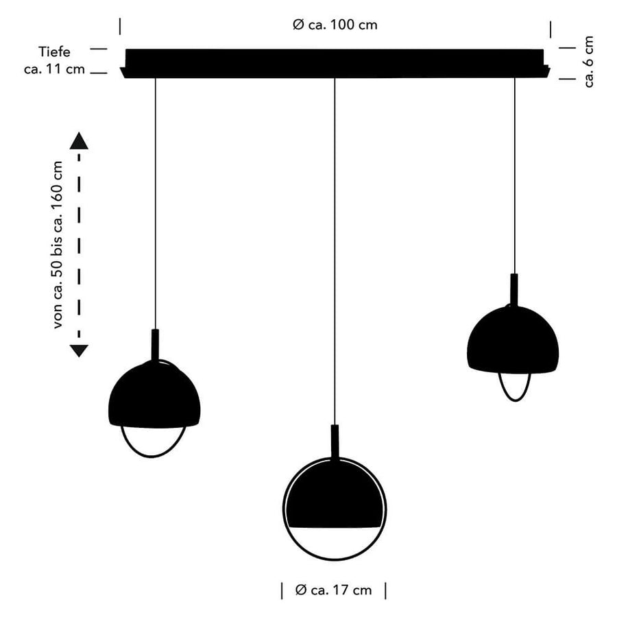 Schéma technique coté avec dimensions de la barre, hauteur réglable et diamètre des dômes