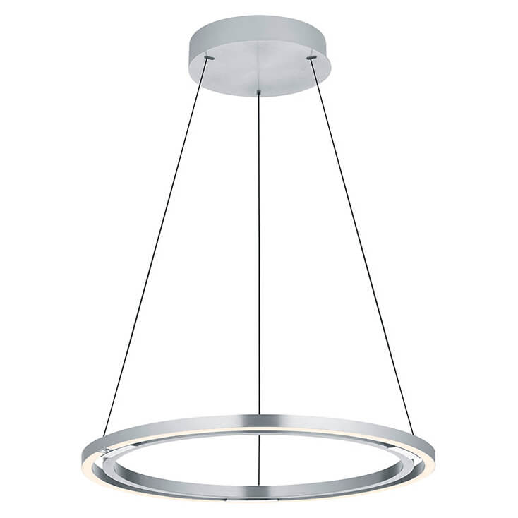 Suspension aluminium avec anneau lumineux et trois câbles sur fond blanc