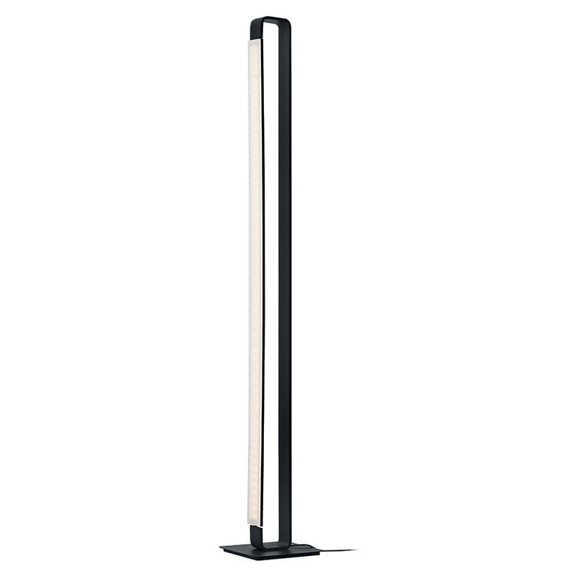 Luminaire allumé de trois quarts, diffuseur blanc éclairé sur toute la hauteur