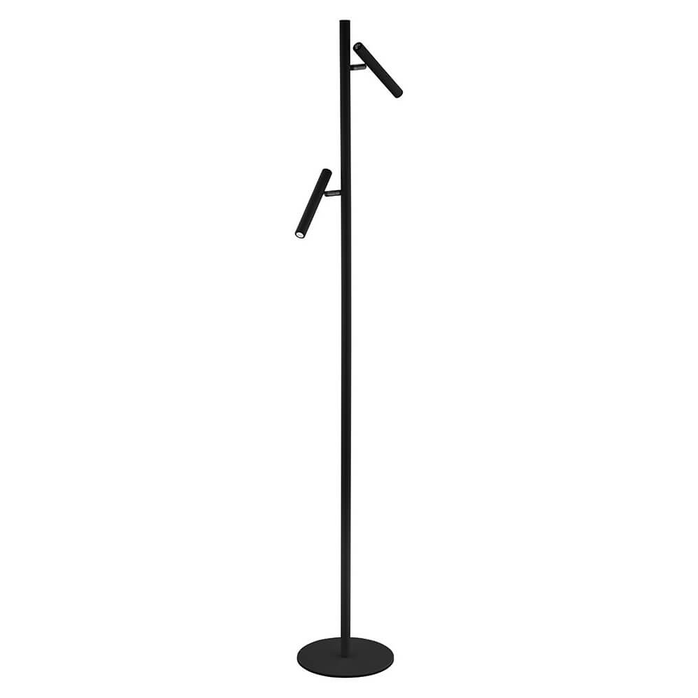 Vue de face du lampadaire noir, projecteur inférieur allumé, fond blanc uni.