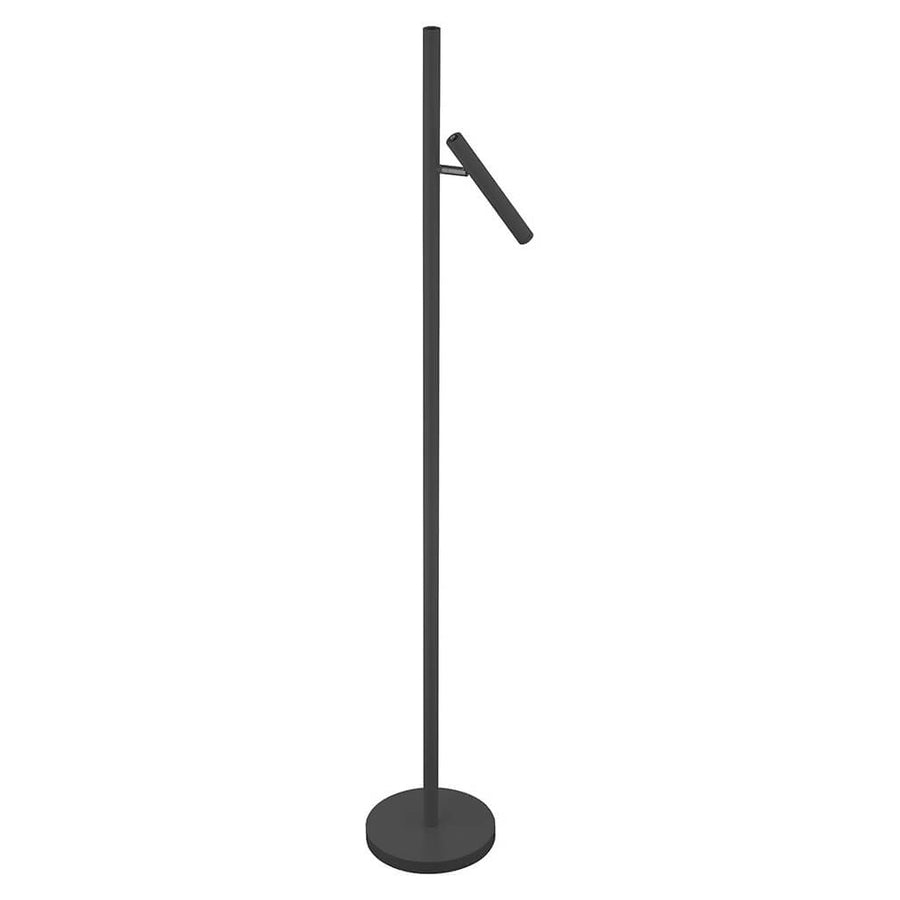 Vue de trois quarts du lampadaire noir et de son projecteur incliné