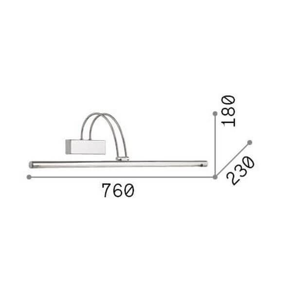 Schéma coté du luminaire : dimensions 760, 230 et 180 millimètres.