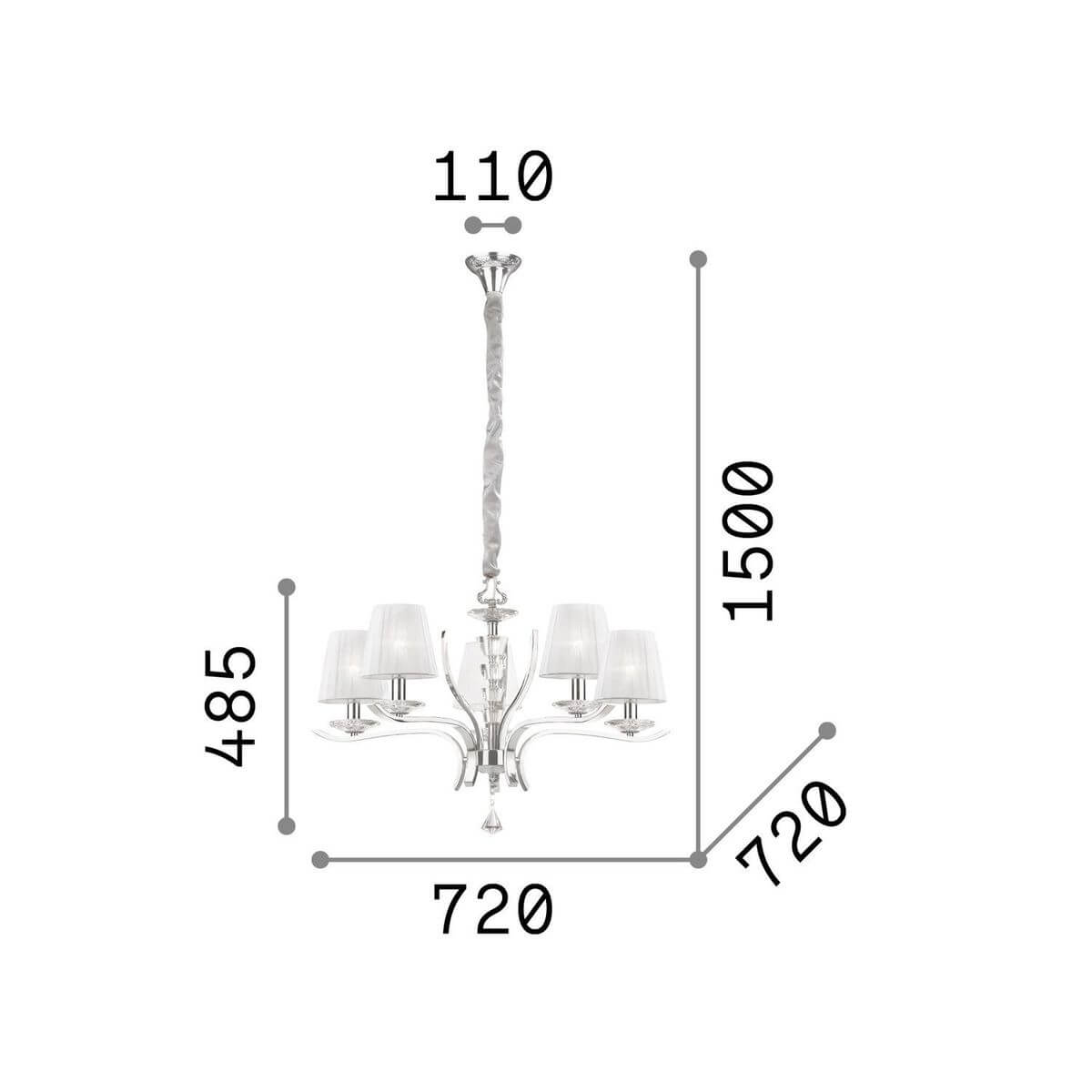 Suspension Pegaso 5 lumières blanche, verre