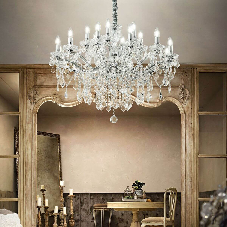 Suspension Florian 18 lumières chromée, cristal