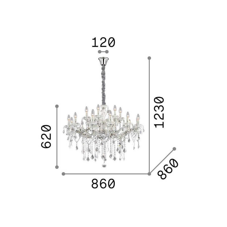 Suspension Florian 18 lumières chromée, cristal