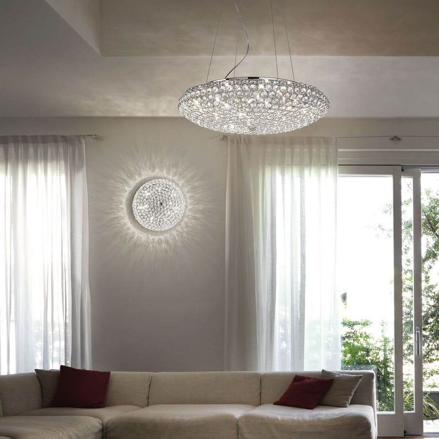 Plafonnier King 5 lumières chromé, cristal