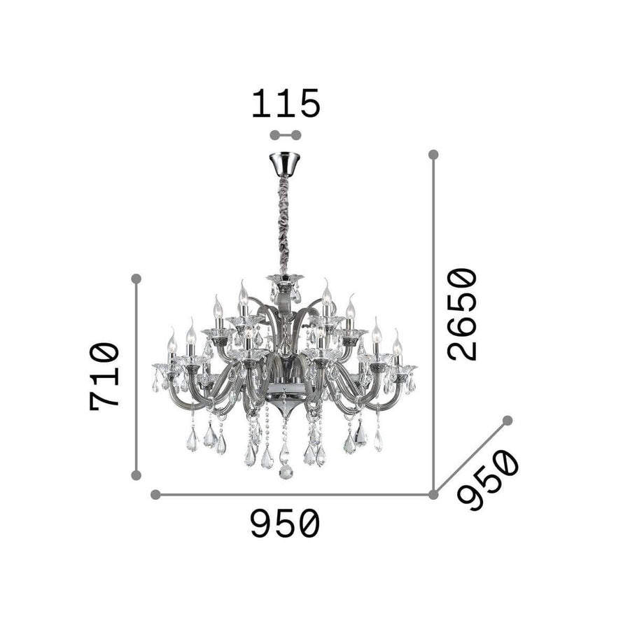 Schéma de dimensions du luminaire, largeur, hauteur et hauteur totale indiquées